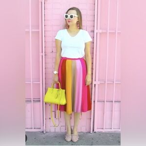 J. Crew Pleated Colorblock Yellow and Pink Pleated A-Line Midi Skirt NWT